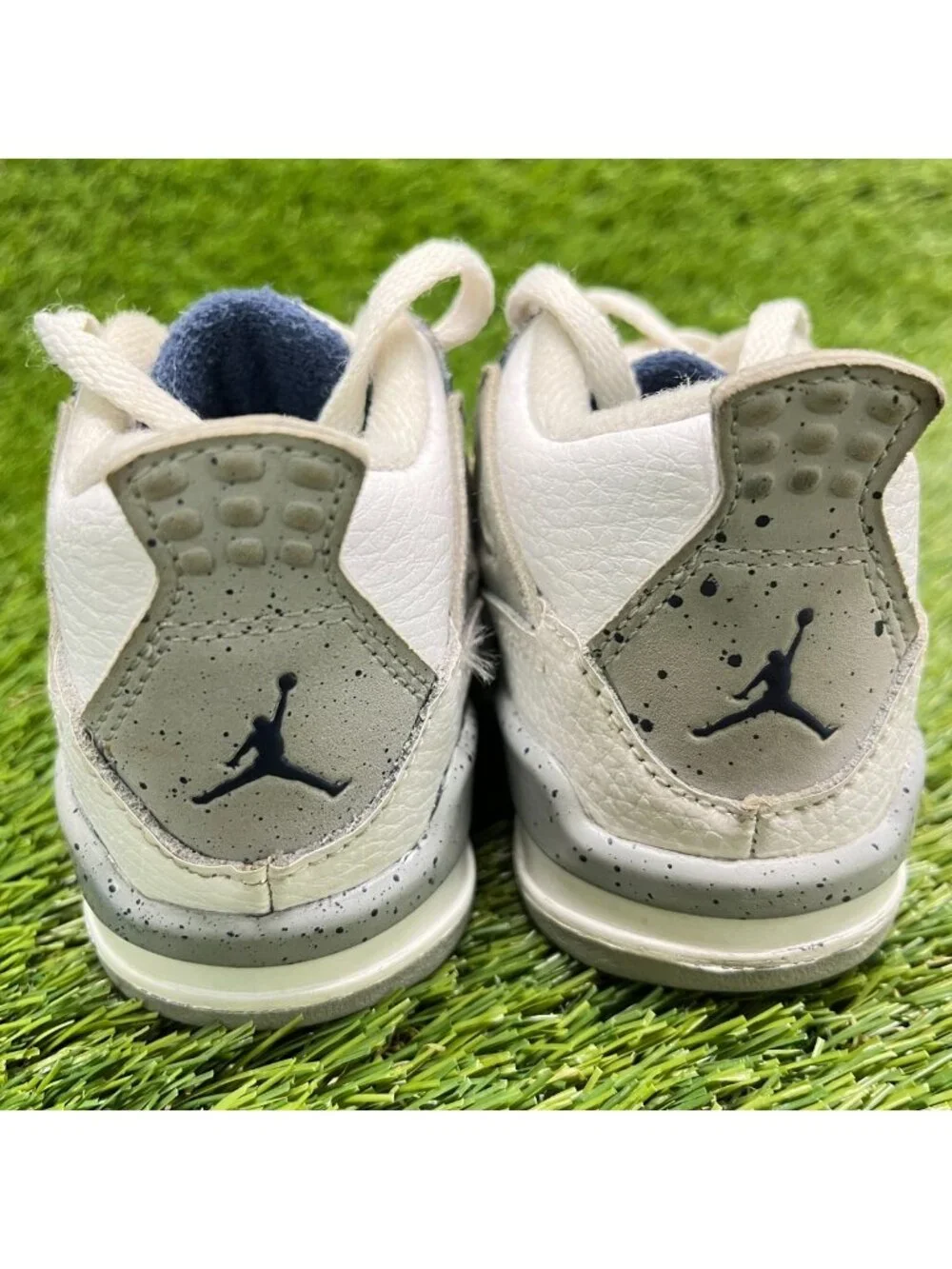 Nike Air Jordan 4 Retro Toddler Size 7C White Navy Athletic Shoes Sneakers